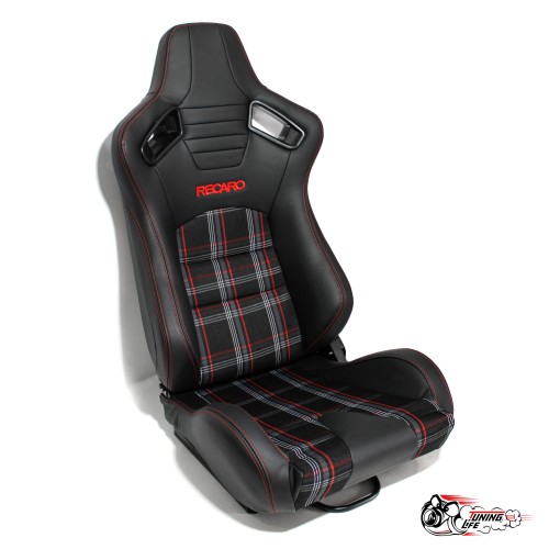 Спортивное сиденье (ковш) Recaro, красная клетка (кожа + ткань)