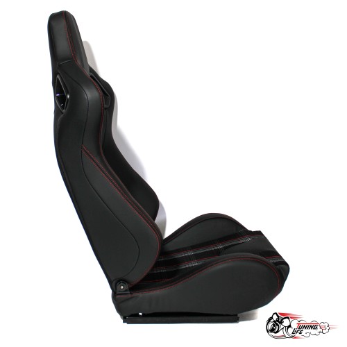 Спортивное сиденье (ковш) Recaro, красная клетка (кожа + ткань)