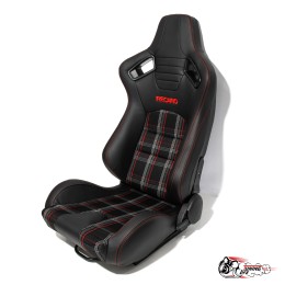 Спортивное сиденье (ковш) Recaro, красная клетка (кожа + ткань)