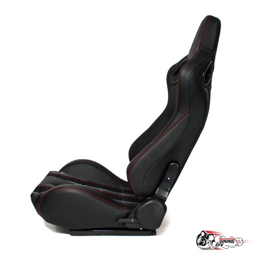Спортивное сиденье (ковш) Recaro, красная клетка (кожа + ткань)