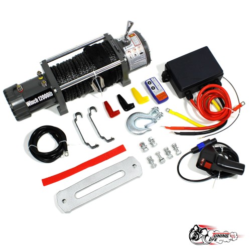 Лебедка электрическая Electric Winch 12000 LBS / 5443 кг с синтетическим тросом