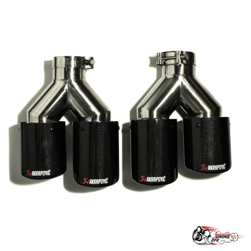 Насадки на глушитель Akrapovic (Акрапович) Y двойные с закруглением карбон (глянец, 63 - 89mm)