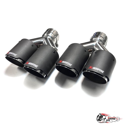 Насадки на глушитель Akrapovic Style двойные обрезанные карбон (матовые, 63 - 89mm)