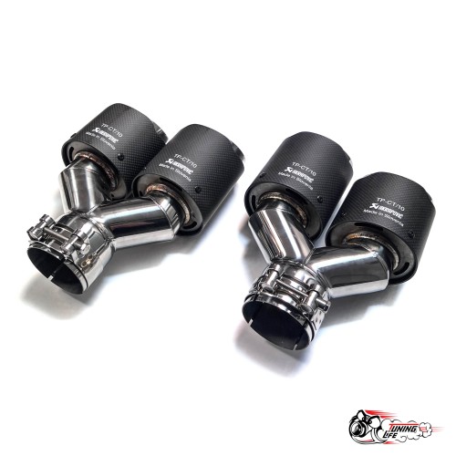Насадки на глушитель Akrapovic Style двойные обрезанные карбон (матовые, 63 - 89mm)