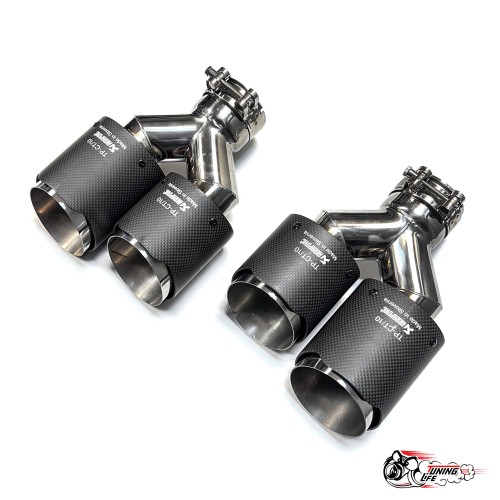 Насадки на глушитель Akrapovic Style двойные обрезанные карбон (матовые, 63 - 89mm)