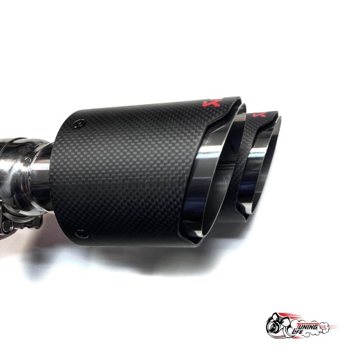 Насадки на глушитель Akrapovic Style двойные обрезанные карбон (матовые, 63 - 89mm)