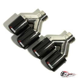 Насадки на глушитель Akrapovic (Акрапович) Y двойные с закруглением карбон (глянец, 63 - 89mm)