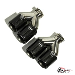 Насадки на глушитель Akrapovic (Акрапович) Y двойные с закруглением карбон (глянец, 63 - 89mm)