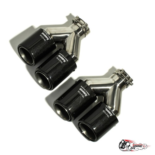 Насадки на глушитель Akrapovic (Акрапович) Y двойные с закруглением карбон (глянец, 63 - 89mm)