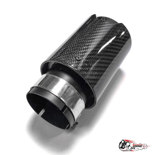 Насадка на глушитель черная "M Style" карбон (глянец, 63-89mm)