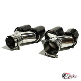 Насадки на глушитель Akrapovic Style двойные обрезанные карбон (глянец, 63 - 89mm)