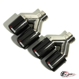 Насадки на глушитель Akrapovic Style двойные с закруглением карбон (глянец, 63 - 89mm)