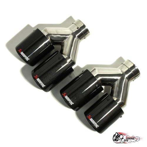 Насадки на глушитель Akrapovic Style двойные с закруглением карбон (глянец, 63 - 89mm)