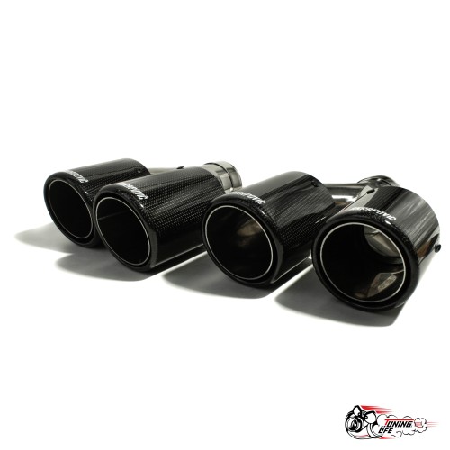 Насадки на глушитель Akrapovic Style двойные с закруглением карбон (глянец, 63 - 89mm)