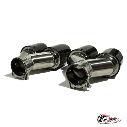 Насадки на глушитель Akrapovic Style двойные с закруглением карбон (глянец, 63 - 89mm)