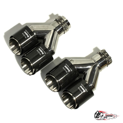 Насадки на глушитель Akrapovic Style двойные обрезанные карбон (глянец, 63 - 89mm)