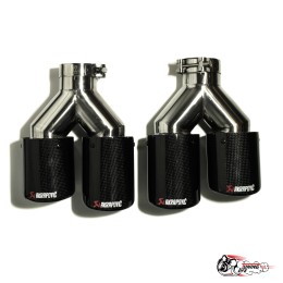 Насадки на глушитель Akrapovic Style двойные с закруглением карбон (глянец, 63 - 89mm)