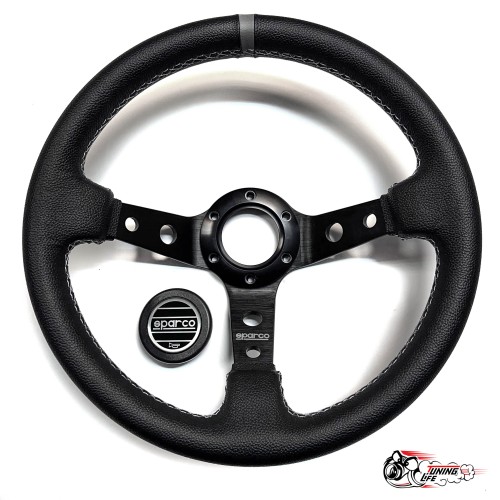 Руль Sparco кожа черный центр серая полоска 6 отверстий D32
