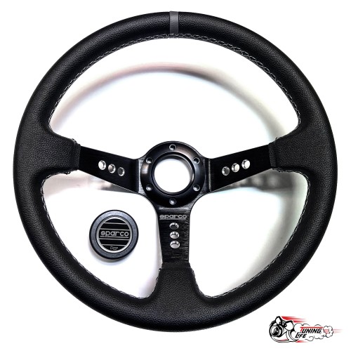 Руль Sparco кожа черный центр серая полоска 9 отверстий D35