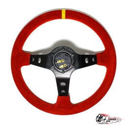 Руль спортивный OMP, замша красный
