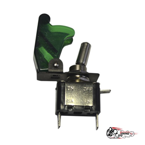 Тумблер 30а с подсветкой (с крышкой) зеленый