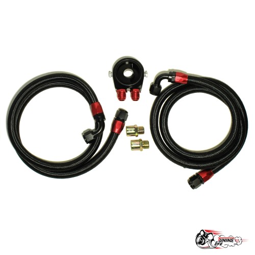 набор для установки масляного радиатора без выноса фильтра (нейлоновая оплетка красн/черн фитинги)