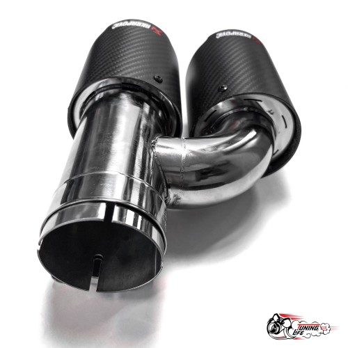 Насадка на глушитель двойная h внутр. Акрапович правая обрезанная со скосом мат 63 - 89