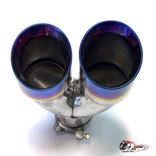 Насадки на глушитель двойные U НЕРЖ. прав + лев со скосом 63 - 89 ОПАЛ КОМПЛЕКТ