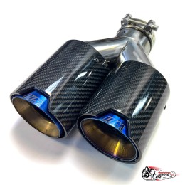 Насадка на глушитель двойная Y НЕРЖ. М стиль карбон глянец правая со скосом  63 - 89 ОПАЛ