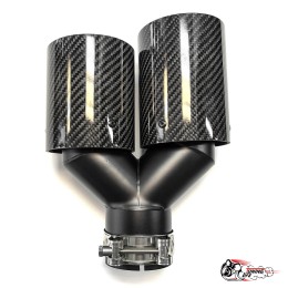 Насадка на глушитель двойная Y черный М стиль карбон глянец левая со скосом  63 - 89