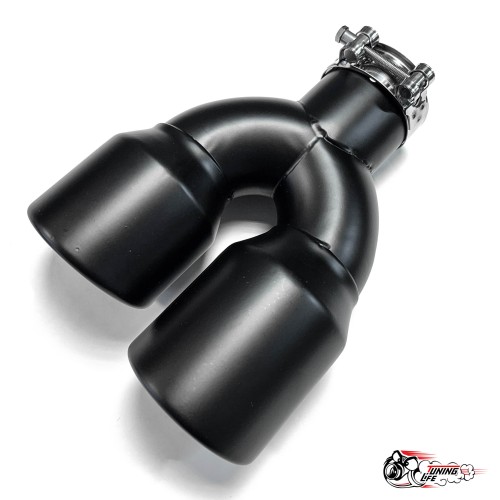 Насадка на глушитель двойная U черный мат. левая со скосом 63 - 89