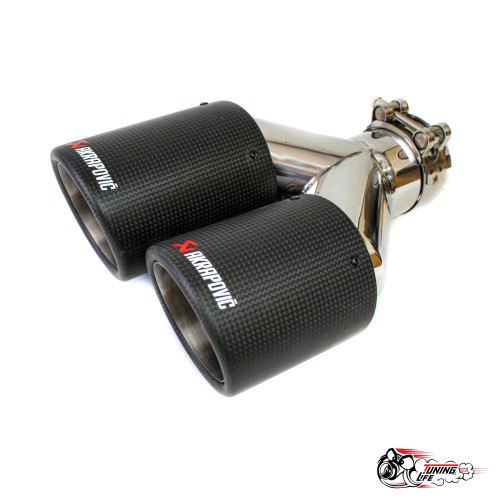 Насадка на глушитель НЕРЖ двойная Y Акрапович  правая глянец с закруглением 63-89