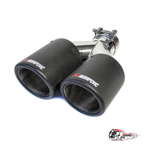 Насадка на глушитель НЕРЖ двойная Y Акрапович  правая глянец с закруглением 63-89