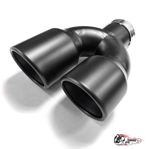 Насадка на глушитель двойная U черный мат. правая со скосом 63 - 89