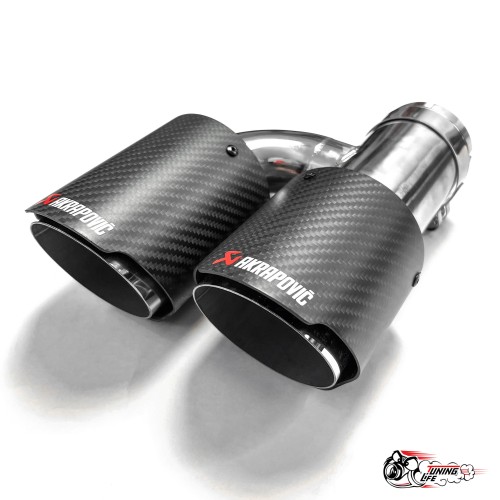 Насадка на глушитель двойная h внутр. Акрапович правая обрезанная со скосом мат 63 - 89