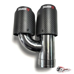 Насадки на глушитель двойные h наруж. Акрапович лев + прав обрезанная со скосом мат 63 - 89 КОМПЛЕКТ