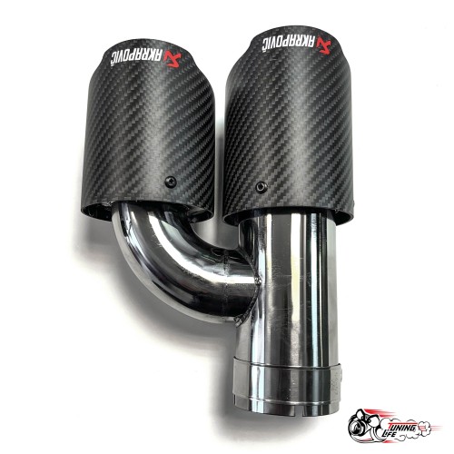 Насадки на глушитель двойные h наруж. Акрапович лев + прав обрезанная со скосом мат 63 - 89 КОМПЛЕКТ