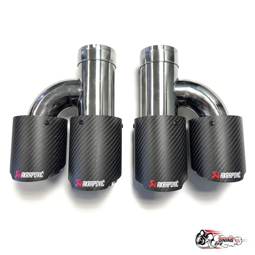 Насадки на глушитель двойные h наруж. Акрапович лев + прав обрезанная со скосом мат 63 - 89 КОМПЛЕКТ