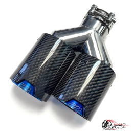 Насадки на глушитель двойные Y НЕРЖ. М стиль карбон глянец прав + лев со скосом 63 - 89 ОПАЛ КОМПЛЕТ