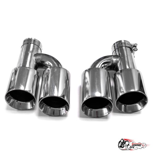 Насадки на глушитель двойные h внутр. НЕРЖ. левая + правая со скосом 63 - 89 КОМПЛЕКТ