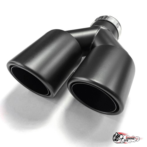 Насадка на глушитель двойная Y черный мат. правая со скосом  63 - 89