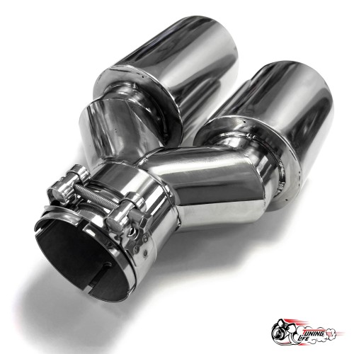 Насадка на глушитель двойная Y НЕРЖ. левая со скосом 63 - 89