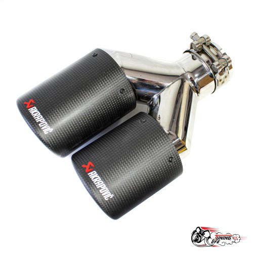 Насадка на глушитель НЕРЖ двойная Y Акрапович  правая глянец с закруглением 63-89