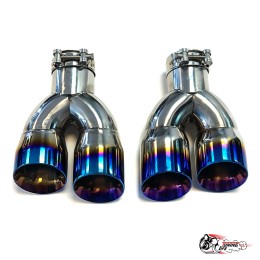 Насадки на глушитель двойные U НЕРЖ. прав + лев со скосом 63 - 89 ОПАЛ КОМПЛЕКТ