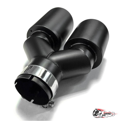 Насадка на глушитель двойная Y черный мат. правая со скосом  63 - 89