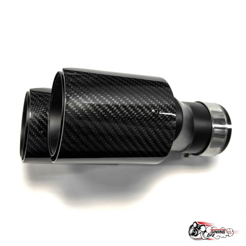 Насадка на глушитель двойная Y черный М стиль карбон глянец правая со скосом  63 - 89