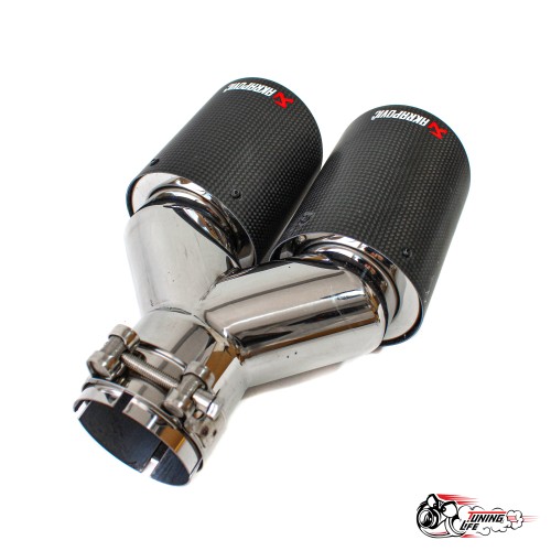 Насадка на глушитель НЕРЖ двойная Y Акрапович  правая глянец с закруглением 63-89