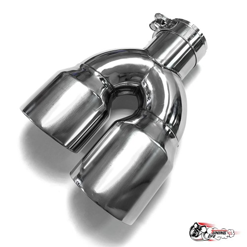 Насадка на глушитель двойная U НЕРЖ. левая со скосом 63 - 89