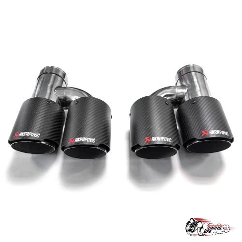 Насадки на глушитель двойные h внутр. Акрапович лев + прав обрезанная со скосом мат 63 - 89 КОМПЛЕКТ