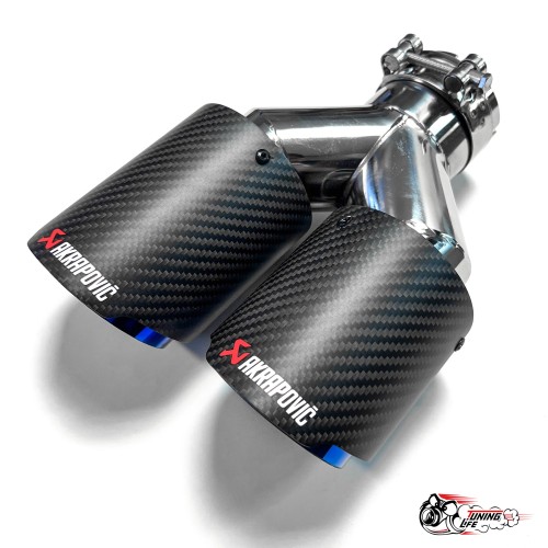 Насадка на глушитель двойная Y Акрапович правая обрезанная со скосом мат 63 - 89 ОПАЛ